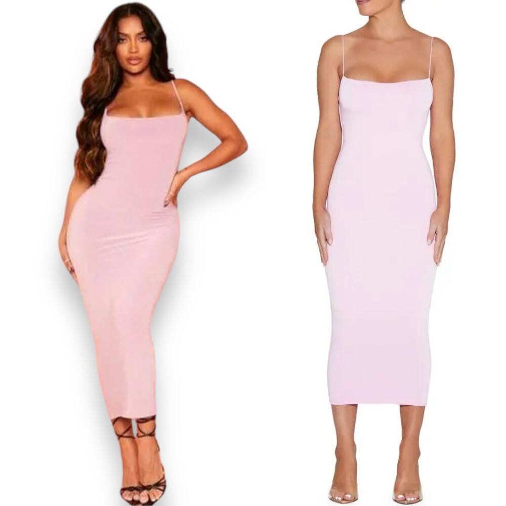 Naked Wardrobe Womens Dress Size Large Purple Sultry Bodycon Stretch Midi